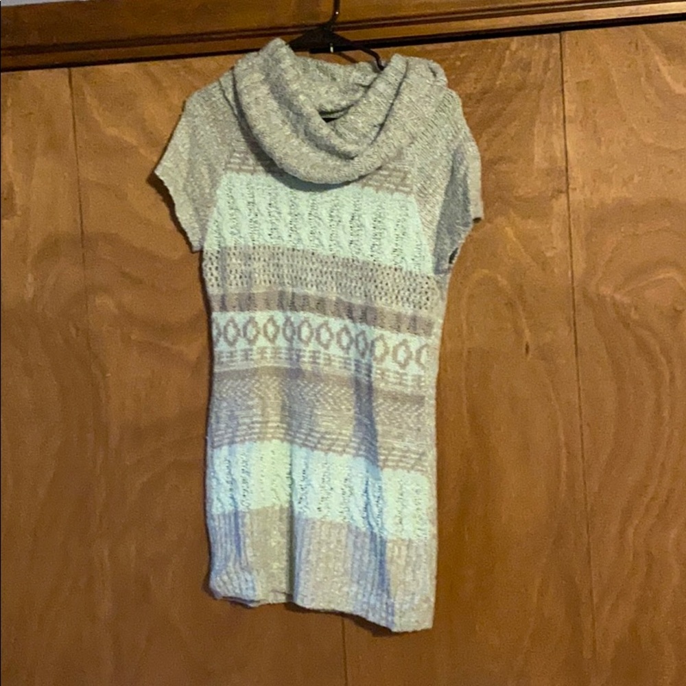 Tunic length cowl neck sweater